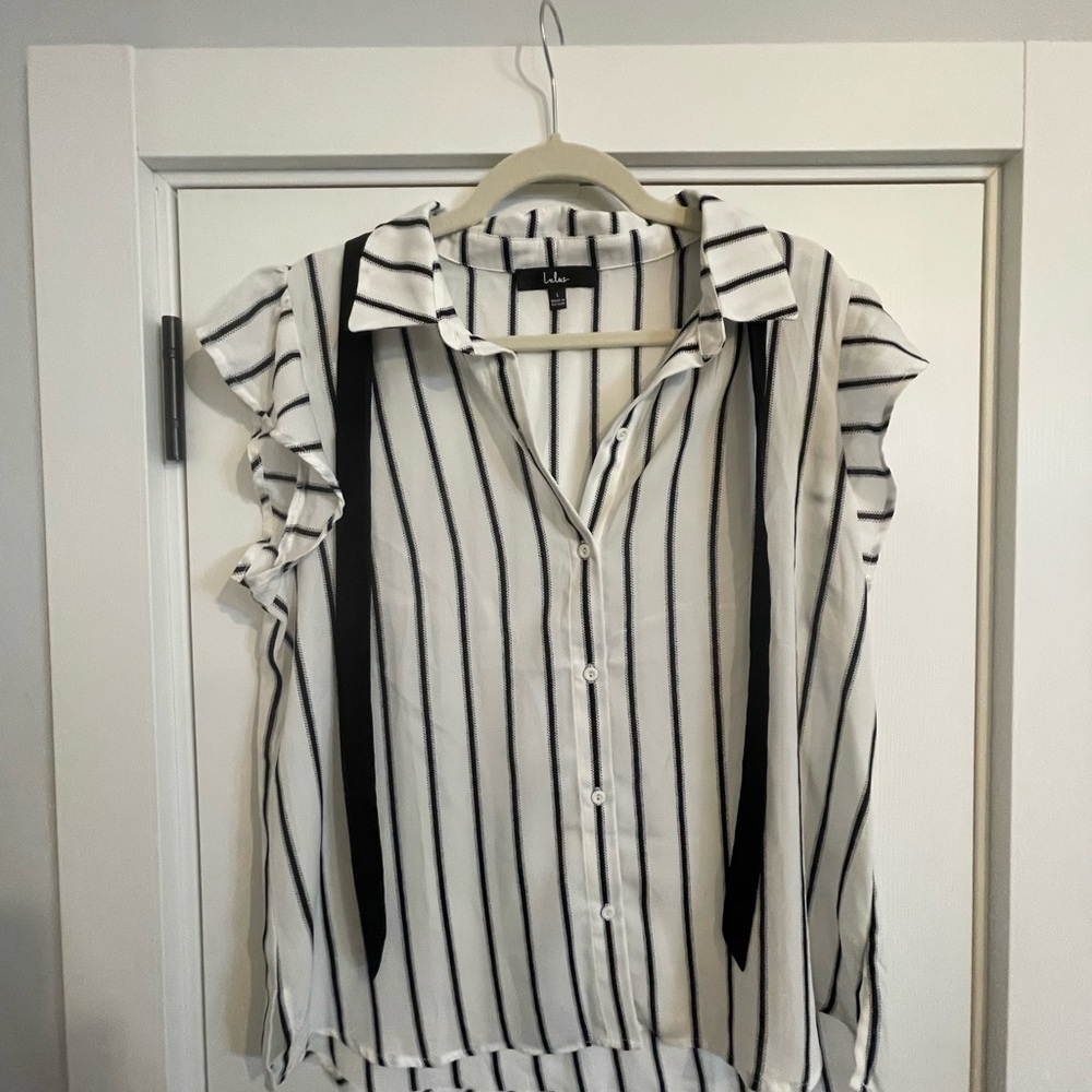 Lulu's Striped Blouse with Black Tie Accent